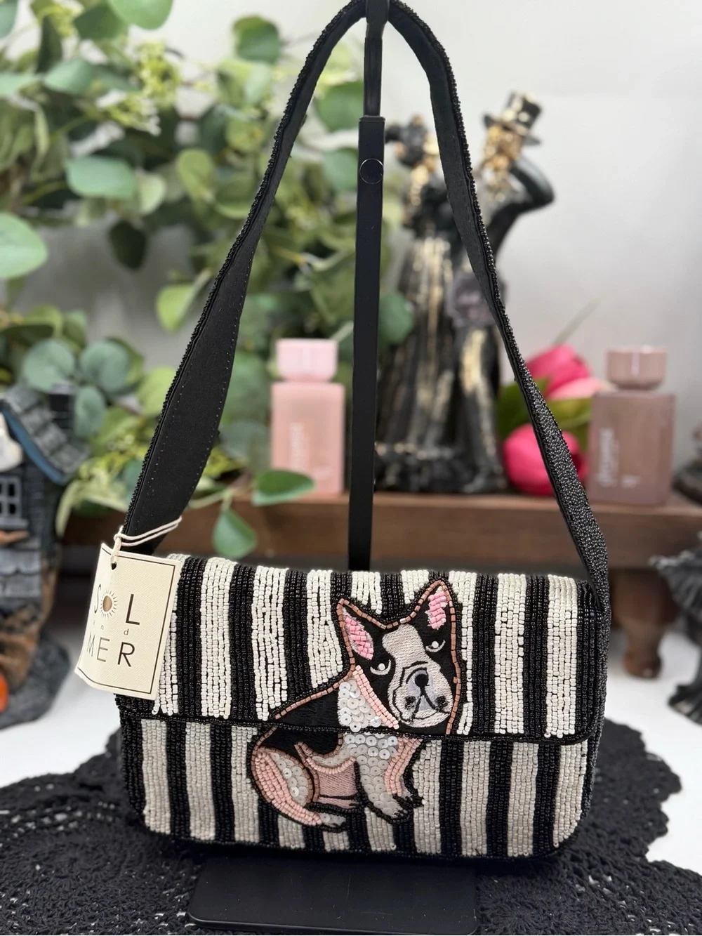 Viral Sol and Mer Beaded Frenchie French Bulldog Baguette Purse NWT